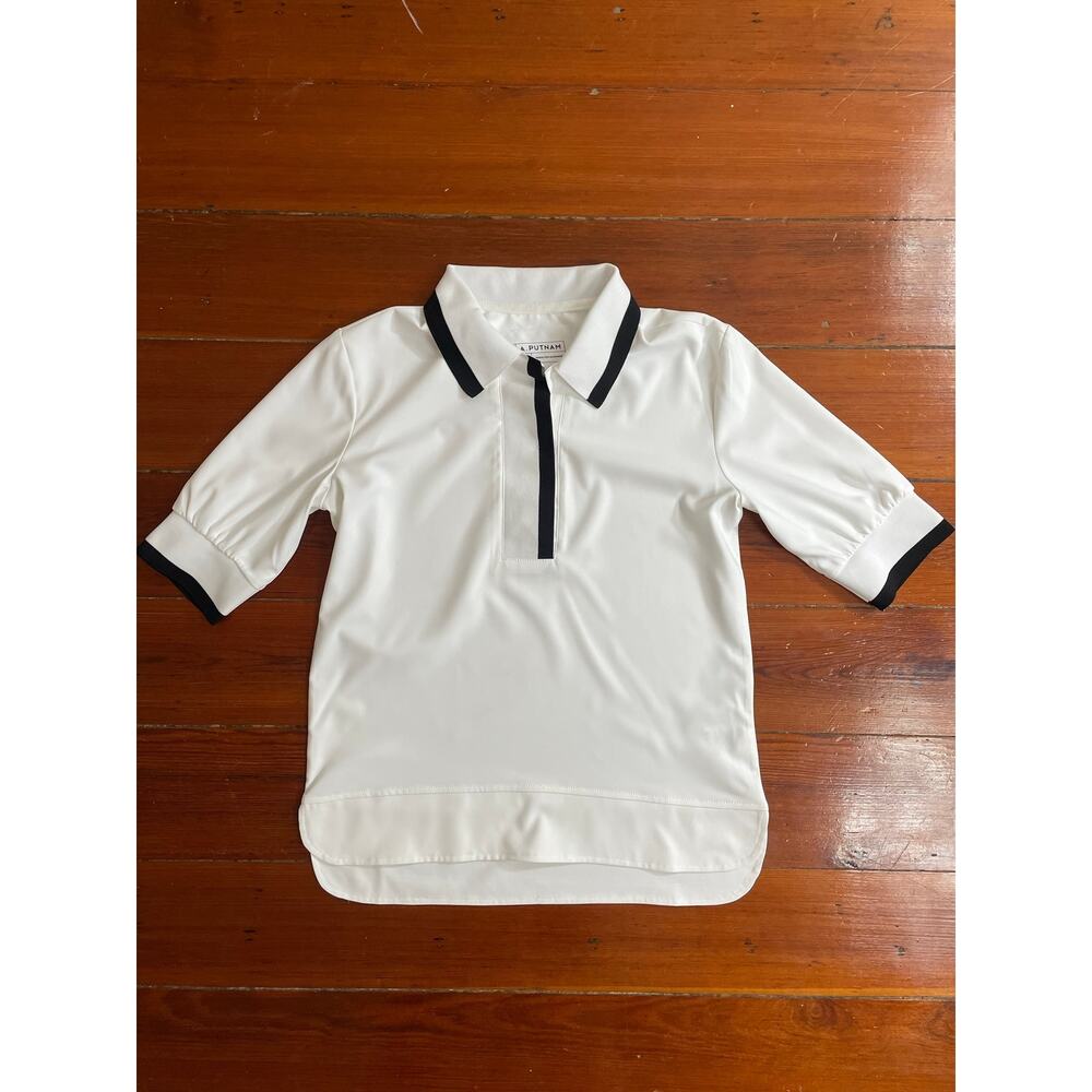 A Putnam Luxe Opaque Polo Womens XS White Black Golf Resort Performance Top